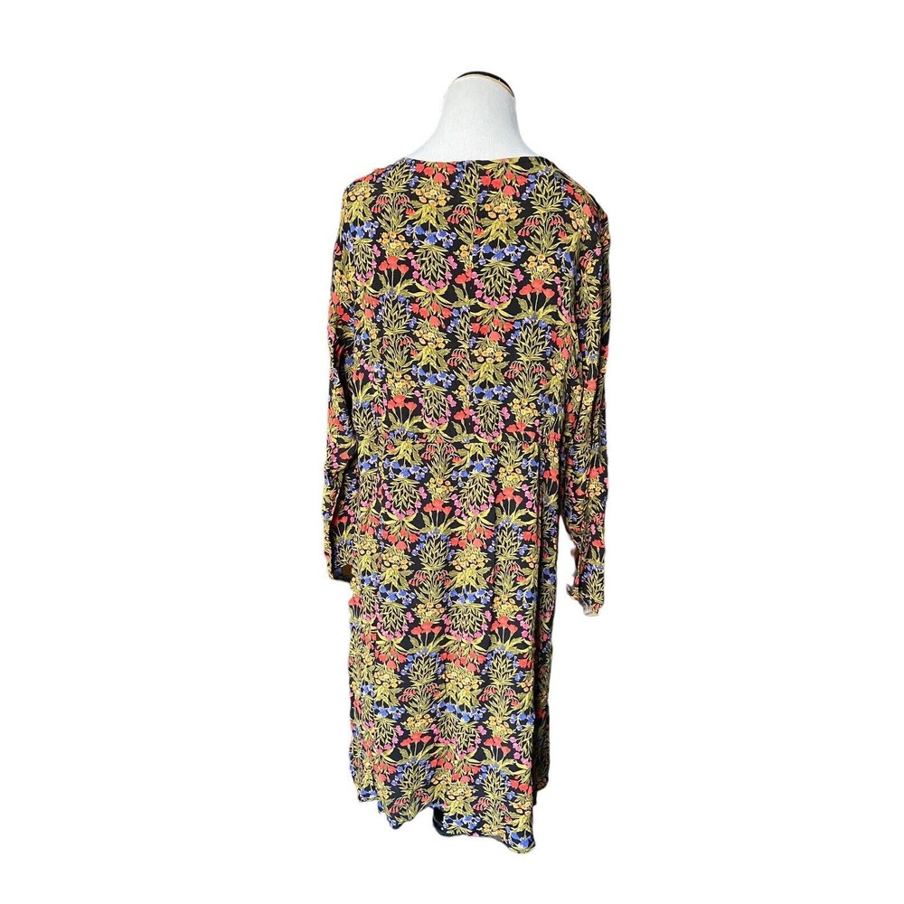 Old Navy Womens Crepe Swing Dress Size 2XL Black Floral Long Bell Sleeves Lined - Picture 5 of 13